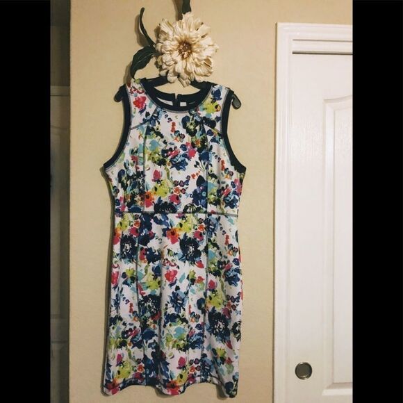 Nicole black & white floral print fitted dress XL - Picture 1 of 9